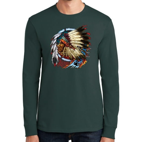 Mens Big Chief Dream-Catcher Long Sleeve Tee Shirt, XL Dark Green
