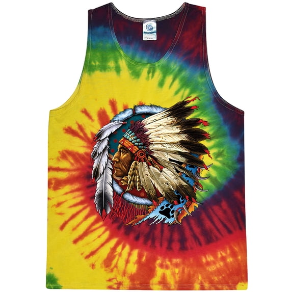 Mens Big Chief Dreamcatcher Tie Dye Tanktop, Medium Reactive Rainbow