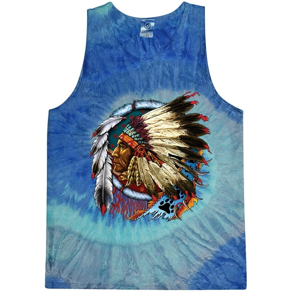 Mens Big Chief Dreamcatcher Tie Dye Tanktop, Small Blue Jerry