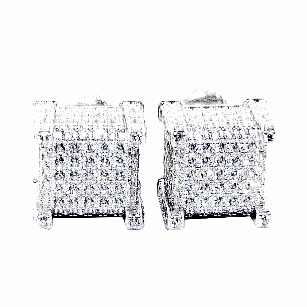 Mens Big Fashion Earrings 11mm Wide Sterling Silver Dice Cube Shaped