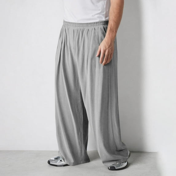 Mens and Big Men's Mens Pants Boys Cotton And Linen Large Size Plus Size Pocket Solid Color Straight Leg Pocket Pants Full Length Pants Men's Trousers