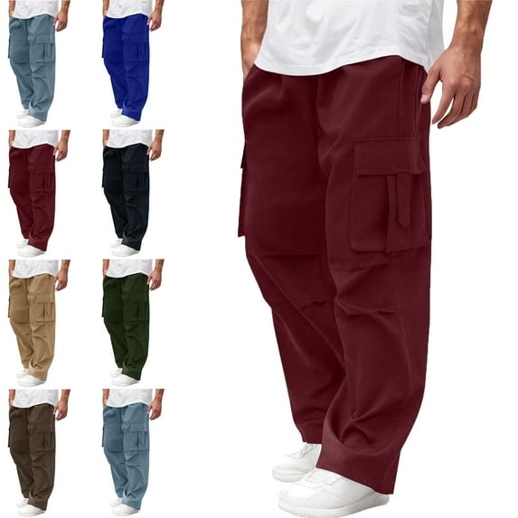 Mens and Big Men's Mens Pants Solid Casual Multiple Zipper Button Pockets Outdoor Straight Type Fitness Pants Cargo Pants Trousers With Stretch Men's Trousers