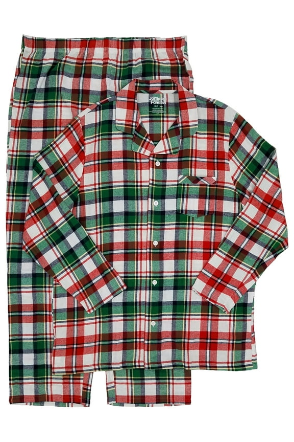 Mens Big & Tall 2-Piece Christmas Plaid Flannel Sleepwear Pajama Set 2XB