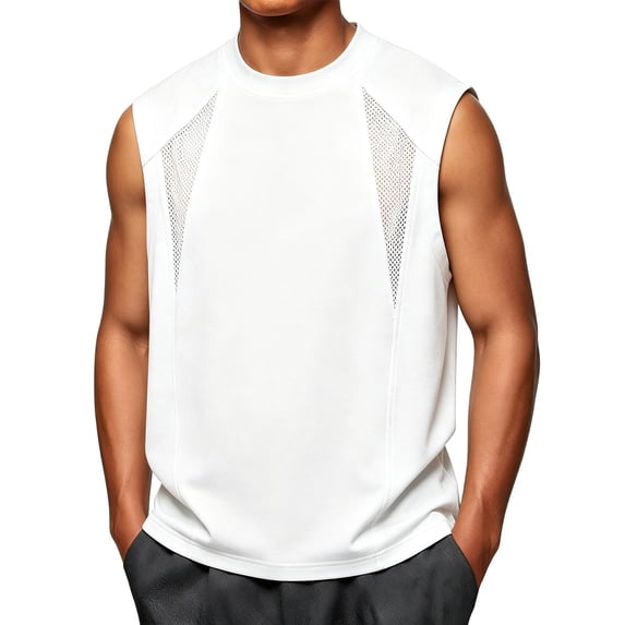 Mens Big & Tall Athletic Tank Tops Plus Size Workout Shirts for Men Summer Hollow-Out Mesh Sleeveless Crewneck Running Vests M-5X