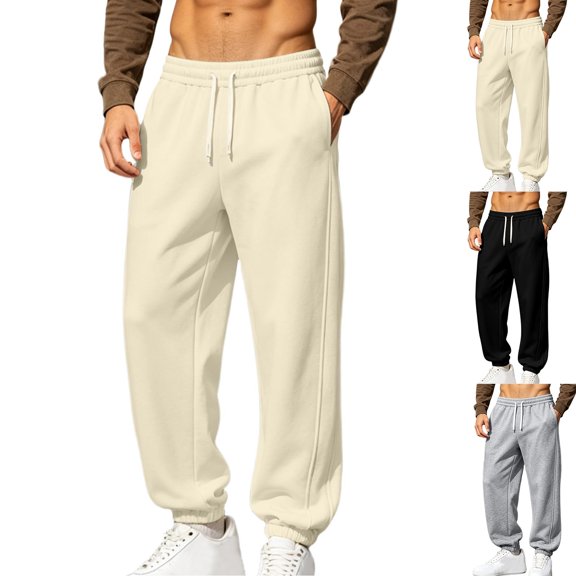 Mens Big & Tall Baggy Joggers Sweatpants Fleece, Tapered Leg Bootcut Cotton Elastic Waist Drawstring Harem Pants, Workout Running Casual Golf Pants for Fall Winter Size 5XL Khaki