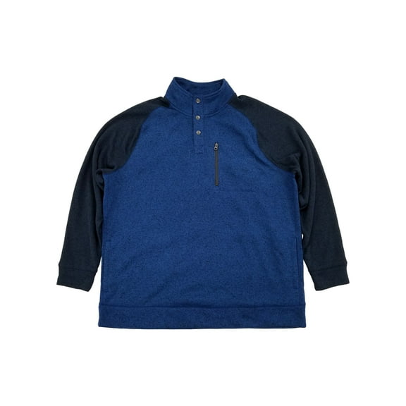 Mens Big & Tall Blue & Navy 1/4 Snap Mockneck Fleece Sweatshirt Jacket 3XB