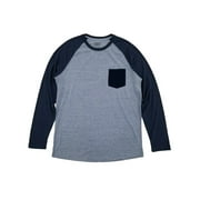 Mens Big & Tall Blue Snow Crew Neck Long Sleeve Raglan Pocket T-Shirt 2XL