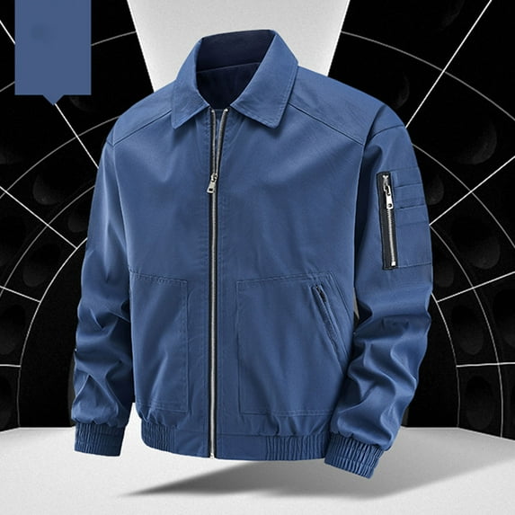Mens Big & Tall Bomber Jackets Full Zipper M-5XL Plus Size Long Sleeve Collar Coats with Pockets Casual Solid Motorcycle Outerwear Jacket