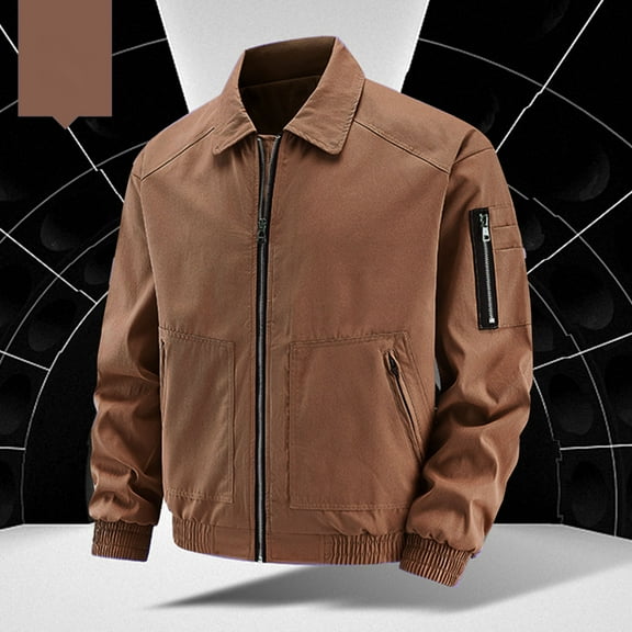 Mens Big & Tall Bomber Jackets Full Zipper M-5XL Plus Size Long Sleeve Collar Coats with Pockets Casual Solid Motorcycle Outerwear Jacket