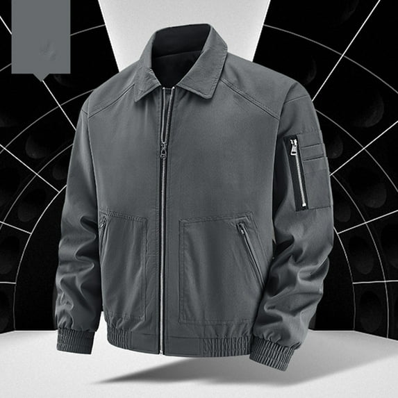 Mens Big & Tall Bomber Jackets Full Zipper M-5XL Plus Size Long Sleeve Collar Coats with Pockets Casual Solid Motorcycle Outerwear Jacket