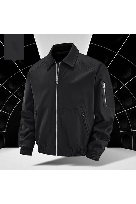Mens Big & Tall Bomber Jackets Full Zipper M-5XL Plus Size Long Sleeve Collar Coats with Pockets Casual Solid Motorcycle Outerwear Jacket