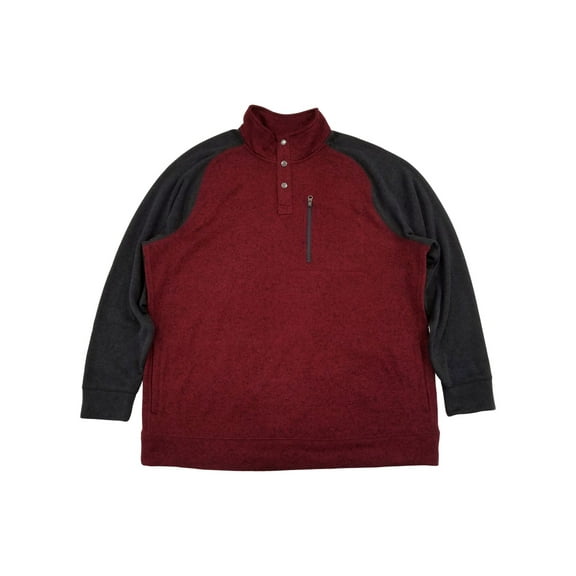 Mens Big & Tall Burgundy Black 1/4 Snap Mockneck Fleece Sweatshirt Jacket 3XLT
