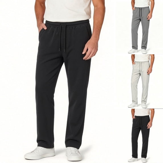 Mens Big & Tall Casual Golf Pants Drawstring Elastic Waist Baggy Sweatpants Flat Front Slacks Lightweight Loose Fit Summer Beach Trousers Size M-5XL Black