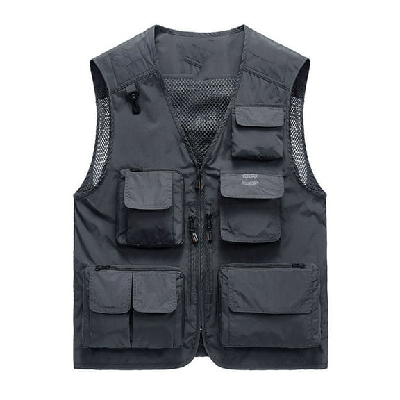 Mens Big & Tall Fishing Vest M-5XL Plus Size Casual Zip-Up Sleeveless Jackets Multi Pockets Lightweight Hollow Out Cargo Work Hiking Vests