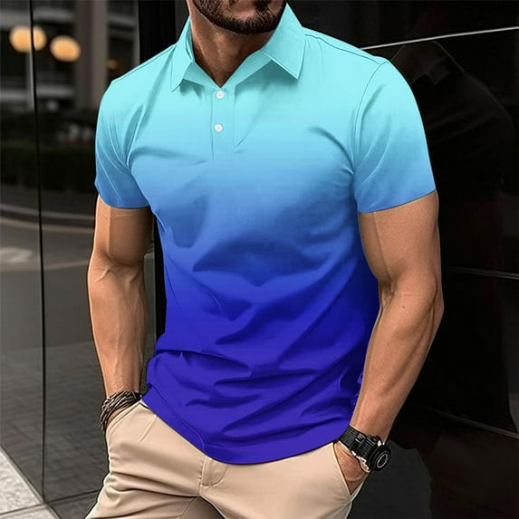 Mens Big & Tall Golf Shirts Plus Size S-4X Short Sleeve Button Collared Tees Tops Pullover Gradient Printed Breathable Athletic Workout Tshirts Shirt
