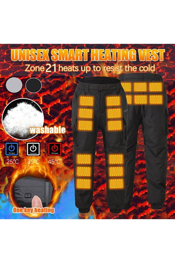 Mens Big & Tall Heated Pants with Pockets Plus Size S-4X Fleece Lined Trousers Tapered Leg Elastic Waist Waterproof USB-Rechargeable Thermal Pant