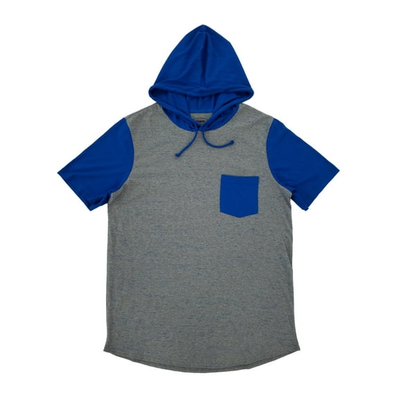 Mens Big & Tall Heather Gray & Blue Hoodie Shirt Pocket Tee XLT