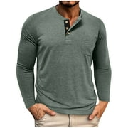 WHITLEIG Mens Big & Tall Henley Shirt, Long Sleeve Shirts for Men Fall Fashion Loose Fit Solid Color Button Up T-Shirts M-3XL