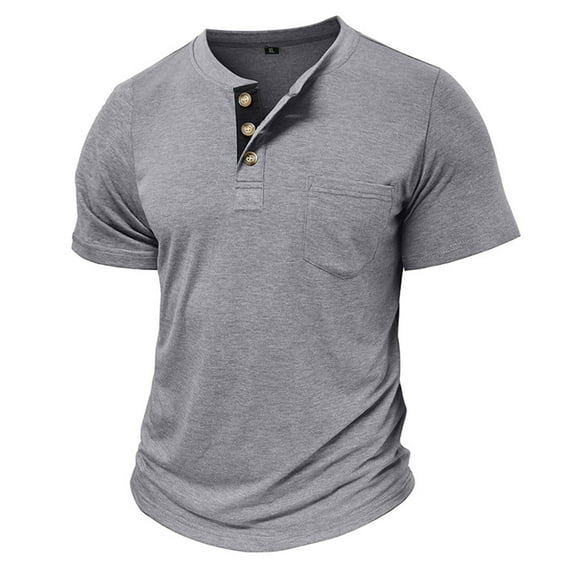 Mens Big & Tall Henley Shirt, Short Sleeve Shirts for Men Fall Casual Loose Fit Solid Color Button Up T-Shirts M-3XL