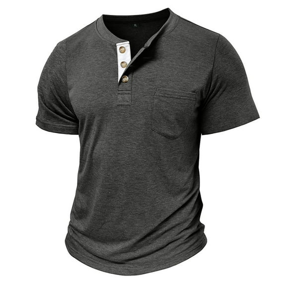 Mens Big & Tall Henley Shirt, Short Sleeve Shirts for Men Fall Casual Loose Fit Solid Color Button Up T-Shirts M-3XL