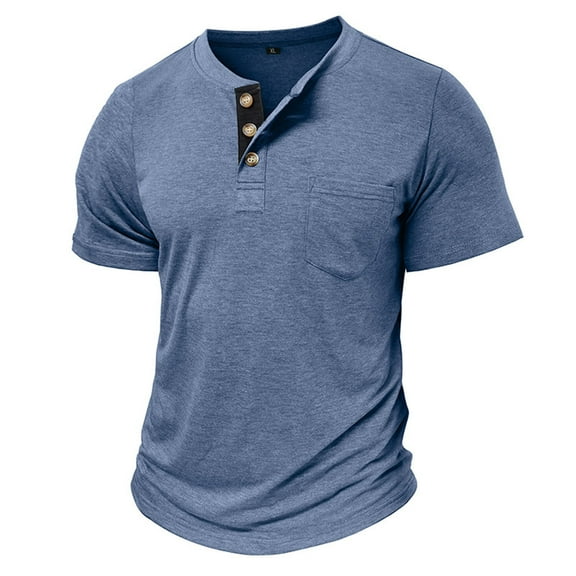 Mens Big & Tall Henley Shirt, Short Sleeve Shirts for Men Fall Casual Loose Fit Solid Color Button Up T-Shirts M-3XL
