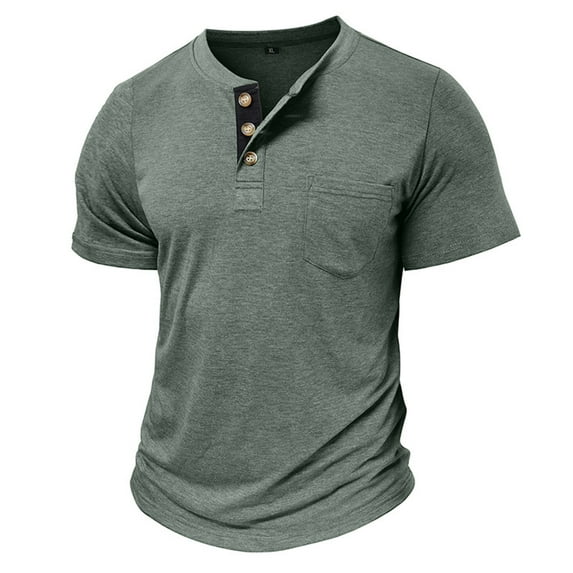 Mens Big & Tall Henley Shirt, Short Sleeve Shirts for Men Fall Casual Loose Fit Solid Color Button Up T-Shirts M-3XL