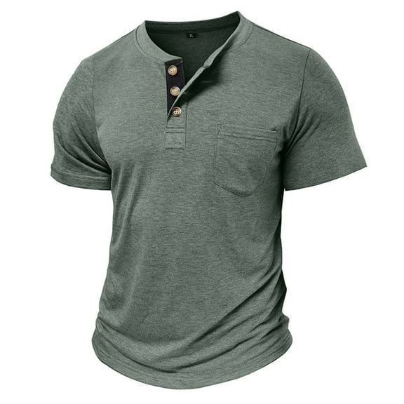 Mens Big & Tall Henley Shirt, Short Sleeve Shirts for Men Fall Casual Loose Fit Solid Color Button Up T-Shirts M-3XL