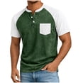 thumbnail image 1 of Mens Big & Tall Henley Shirts Cotton Blend Short Sleeve Muscle T-Shirt with 3 Button Placket Chest Pocket Casual Gym Tee Size S-5XL Army Green, 1 of 5