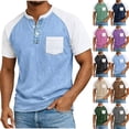 thumbnail image 1 of Mens Big & Tall Henley Shirts Cotton Blend Short Sleeve Muscle T-Shirt with 3 Button Placket Chest Pocket Casual Gym Tee Size S-5XL Light Blue, 1 of 5