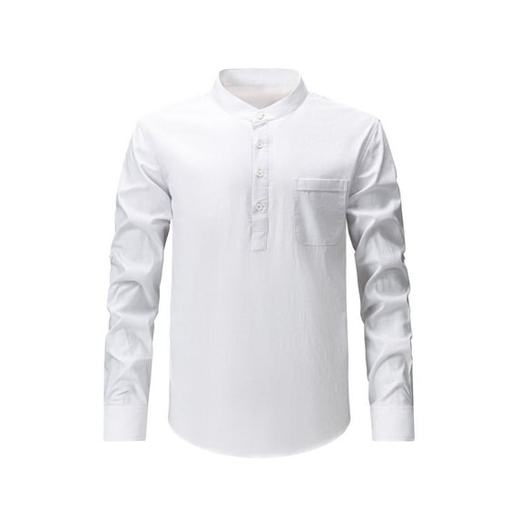Mens Big & Tall Henley Shirts, Long Sleeve Shirts for Men Fall Casual Loose Fit Solid Color Button Up T-Shirts with Pockets S-3XL