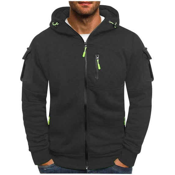 Mens Big & Tall Hoodies Fleece Lined Plus Size S-4X Zip Up Sweatshirts with Zipper Pockets Long Sleeve Solid Thermal Warm Athletic Jackets & Coats