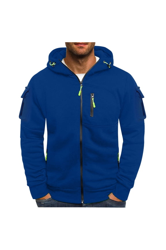 Mens Big & Tall Hoodies Fleece Lined Plus Size S-4X Zip Up Sweatshirts with Zipper Pockets Long Sleeve Solid Thermal Warm Athletic Jackets & Coats