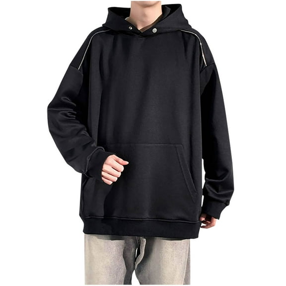 Mens Big & Tall Hoodies with Front Pocket Plus Size M-5X Pullover Sweatshirts Long Sleeve Solid Color Button Comfort Going Out Streetwear Hooded Tops