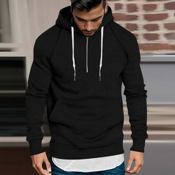Mens Big & Tall Hoodies with Pocket and Zipper Plus Size S-4X Fleece Lined Sweatshirts Pullover Solid Color Thermal Warm Long Sleeve Hoodie Tops