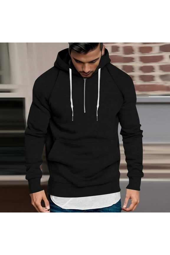 Mens Big & Tall Hoodies with Pocket and Zipper Plus Size S-4X Fleece Lined Sweatshirts Pullover Solid Color Thermal Warm Long Sleeve Hoodie Tops