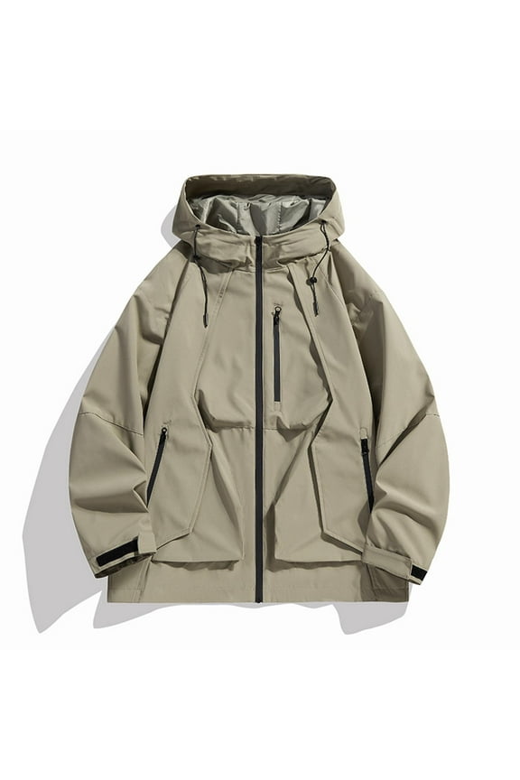 Mens Big &Tall Jackets Plus Size M-6XL with Hood Pockets Waterproof Windbreaker Rain Coats Casual Zip-Up Lightweight Hiking Outerwear Jacket