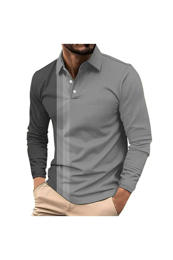 Mens Big & Tall Lapel T-Shirts, Button Up Shirts for Men Business Casual Loose Fit Color Patchwork Long Sleeve T Shirt Tops S-5XL