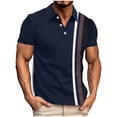 thumbnail image 1 of Mens Big & Tall Lapel T-Shirts, Button Up Shirts for Men Summer Fashion Striped Printed Short Sleeve T Shirt Tops S-5XL, 1 of 4