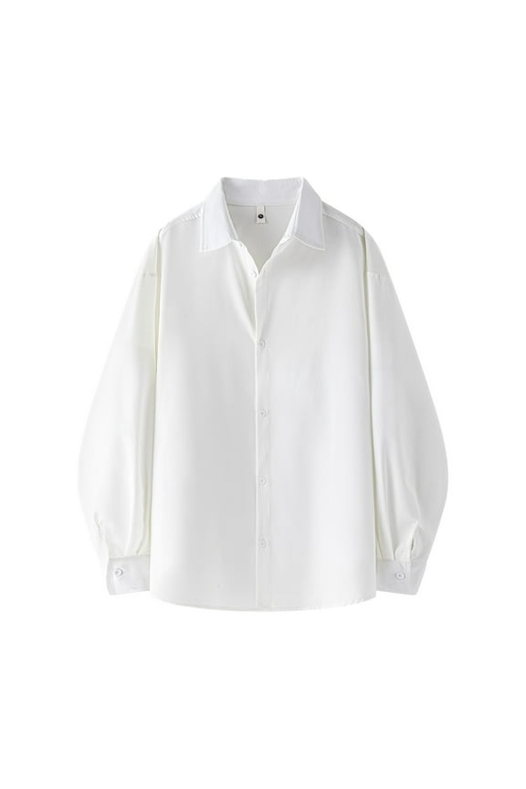 Mens Big & Tall Lapel T-Shirts, Long Sleeve Shirts for Men Fall Casual Loose Fit Solid Color Button Down Dressy Blouses S-5XL