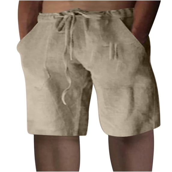 Mens Big and Tall Linen Shorts,Men's Cotton Shorts Casual Athletic Workout Golf Shorts Linen Shorts for Men Summer Beach Shorts with Pockets,Mens Linen Shorts Drawstring