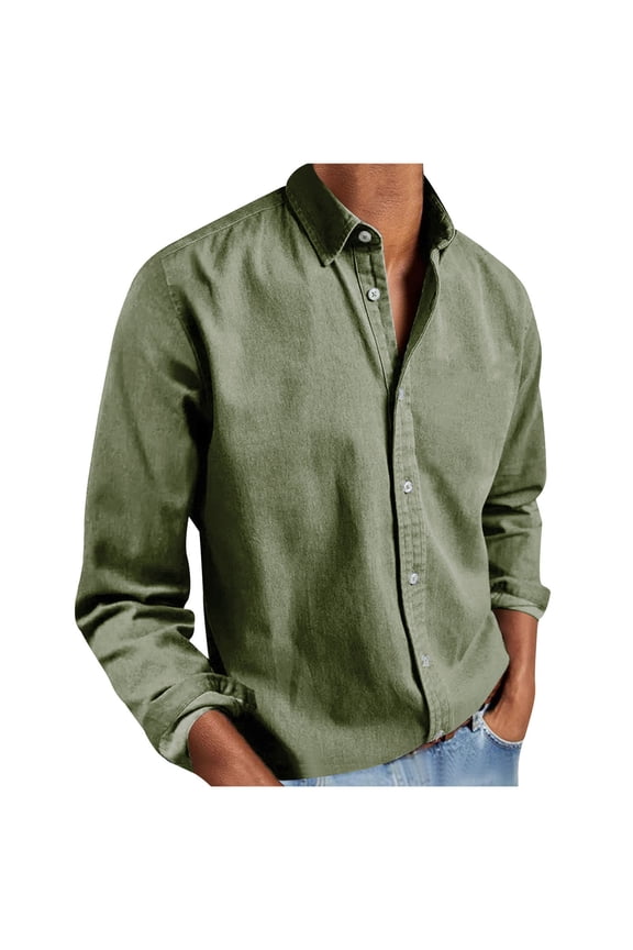Mens Big and Tall Long Sleeve Button Down Solid Oxford Shirts Denim Shacket Chest Pocket Adjustable Cuff Western Work Casual Collared Regular Fit Tops,Army Green,XXL