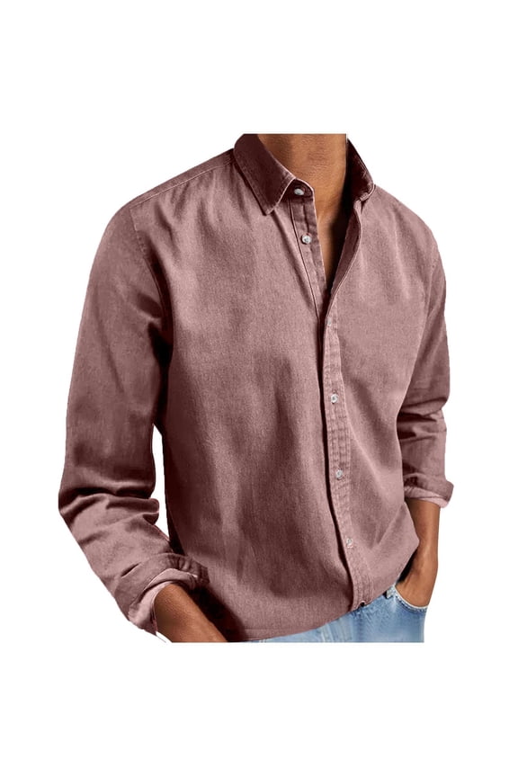 Mens Big and Tall Long Sleeve Button Down Solid Oxford Shirts Denim Shacket Chest Pocket Adjustable Cuff Western Work Casual Collared Regular Fit Tops,Red,S