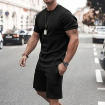 Mens Big & Tall Outfits 2 Piece Workout Sets M-6X Plus Size Casual Solid Short Sleeve T-Shirts and Shorts Relaxed Going-Out Suits Set