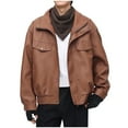 thumbnail image 1 of Mens Big & Tall PU-Leather Jackets Plus Size M-4X Long Sleeve Coats with Pockets Trendy Solid Button-Down Zip Up Collared Motorcycle Outerwear Jacket, 1 of 6