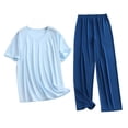 thumbnail image 1 of Mens Big and Tall Pajama Set Bamboo Viscose Soft Pijamas Sets for Men Loose Fit Short Sleeve Full Length Pants Pjs Sleepwear with Pockets Size L-5XL Sky Blue, 1 of 8