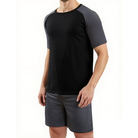 Mens Big & Tall Pajama Sets XL-4X Plus Size 2 Piece Loungewear Outfits Casual Color-Block Short Sleeve T-Shirts and Shorts Sleepwear Set