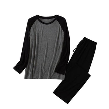 Mens Big & Tall Pajamas Sets L-4X Plus Size Modal Sleepwear Long Sleeve T-Shirts and Pants 2 Pack Color-Block Soft Homewear Loungewear Set Clearance
