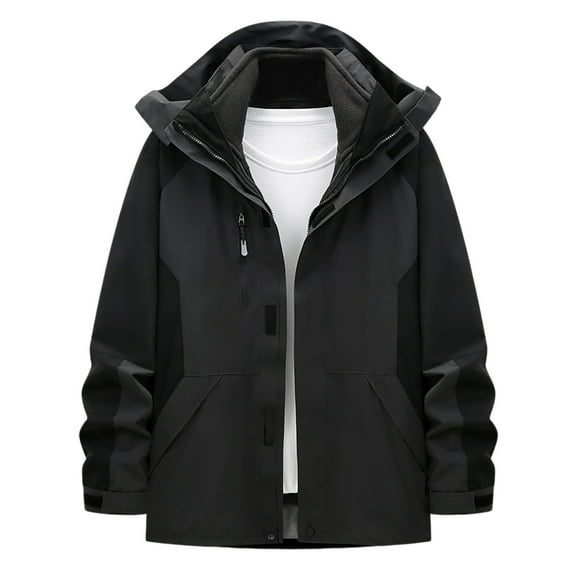 Mens Big & Tall Rain Coats, Men's Winter Ski Jacket 3 in 1 Mountain Snow Waterproof Coat Warm Snowboard Jacket with Hooded Windbreaker S-3XL