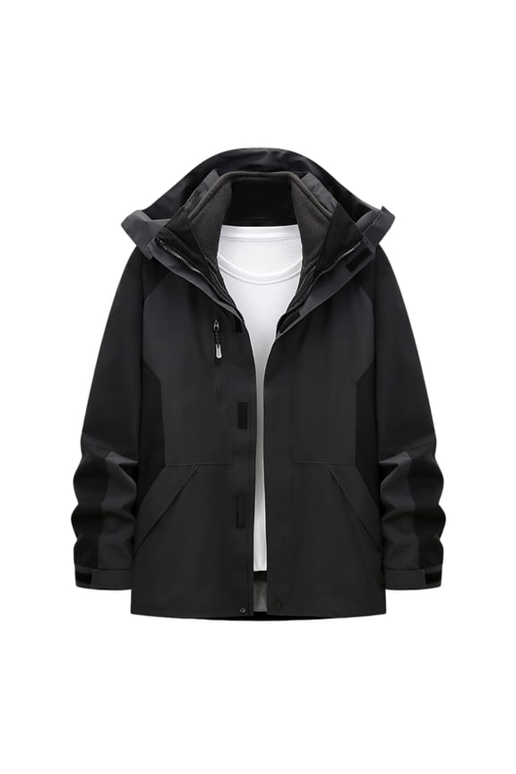 Mens Big & Tall Rain Coats, Men's Winter Ski Jacket 3 in 1 Mountain Snow Waterproof Coat Warm Snowboard Jacket with Hooded Windbreaker S-3XL