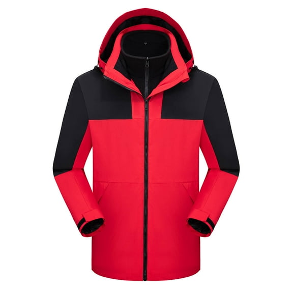 Mens Big & Tall Rain Jackets Plus Size S-4X 3 in 1 Raincoats Removeable Fleece Coats Long Sleeve Zip Up Warm Hiking Jacket with Pockets and Hooded